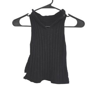 Black‎ Ribbed Cotton Sleeveless Tank Top V-Neck Size 16